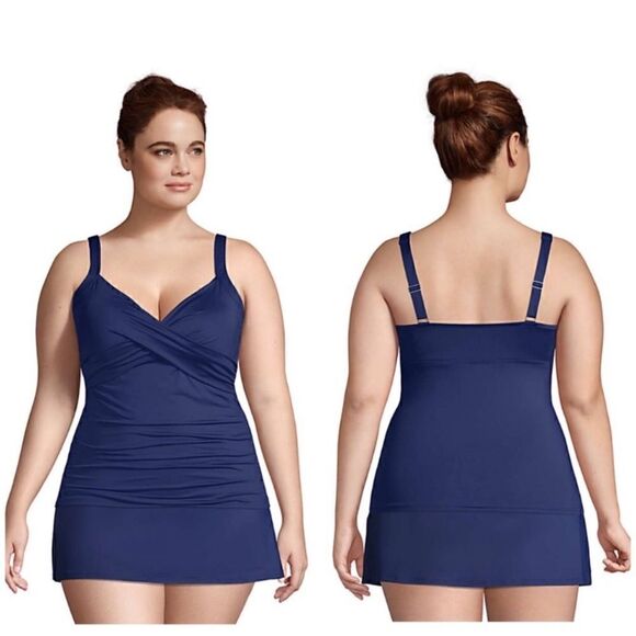 Land’s End Plus and Standard size v neck underwire tankini top blue Various - Picture 2 of 6